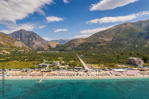 Part of 7 km long beach in village Borsh, Albania in Summer 2022