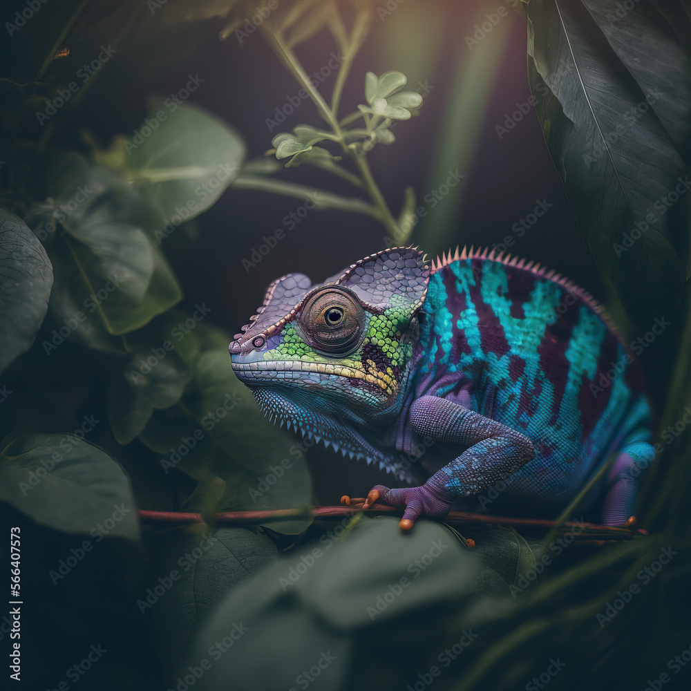 Kameleon w tropikalnym lesie
