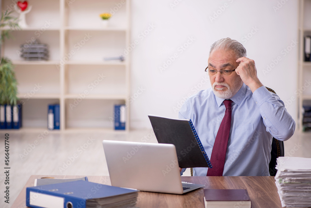Old male boss working at workplace