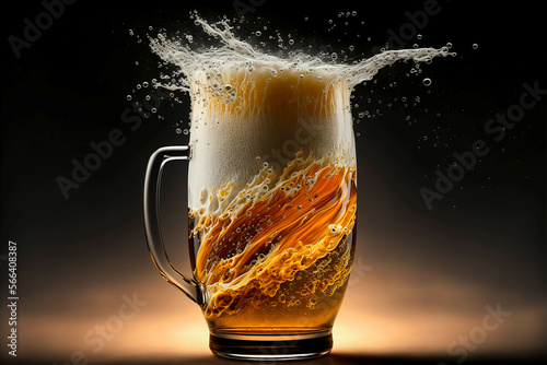 glass of beer moving beer coming out of the glass, generative AI, beer, drink, bar, pub, alcohol photo