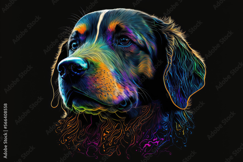 Portrait of dog psychedelic art style