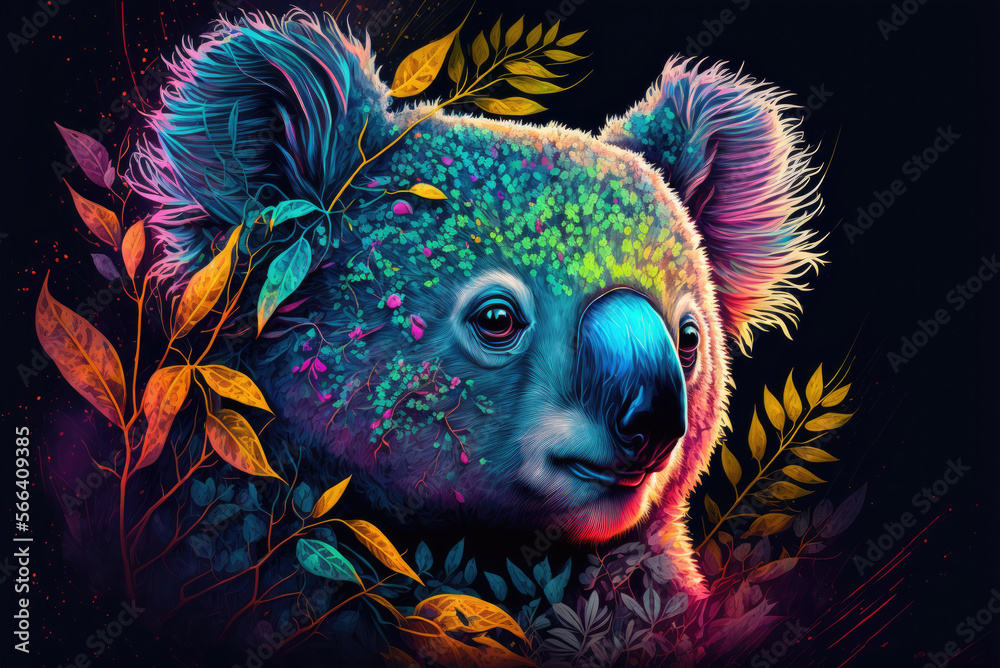 Portrait of koala psychedelic art style Stock Illustration