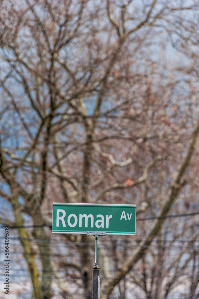 Romar Avenue Sign in Jersey. New Jersey, NJ, USA