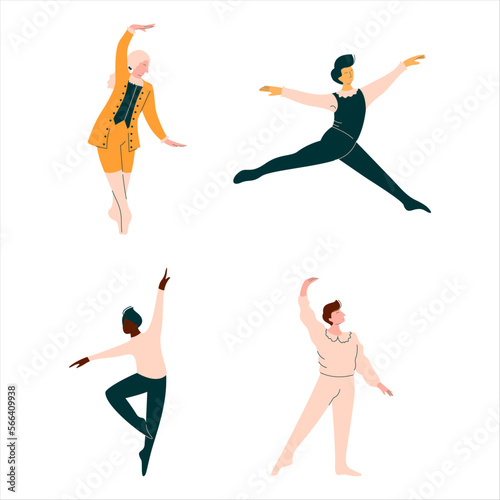 Young Artistic Male Ballet Dancer Standing in Pose Performing Theatrical Play Vector Set