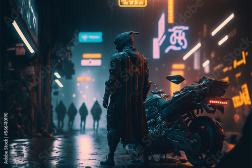 person in the street Cyberpunk theme, let´s make a universe based on cyberpunk style! Cities, vehicles, characters, assets 