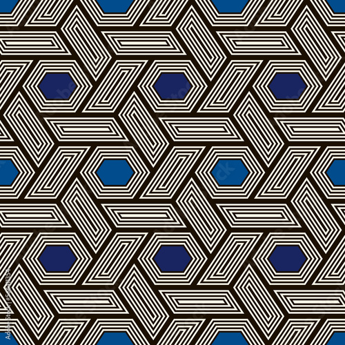 Hexagonal seamless pattern. Honeycomb surface print. Mosaic tiles. Flooring background. Wicker image. Geometric ornament. Vector abstract. Digital paper. Modern geometrical wallpaper.