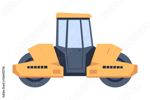 Asphalt Road Roller or Roller-compactor as Heavy Machine for Repair Work Vector Illustration