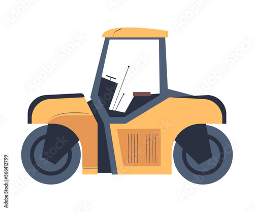 Asphalt Road Roller or Roller-compactor as Heavy Machine for Repair Work Vector Illustration