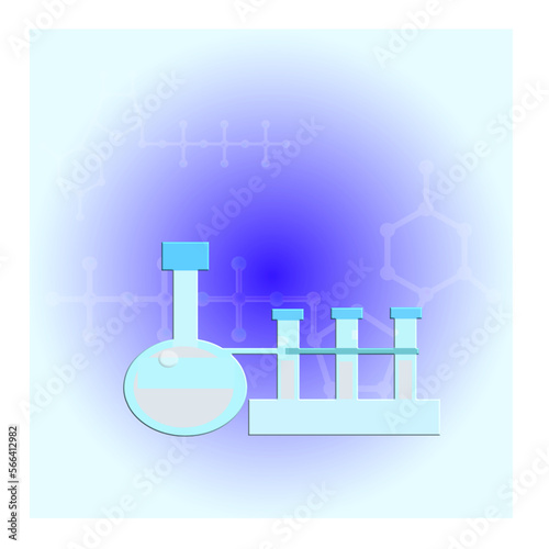 Pharmaceutical chemical laboratory utensils, test tubes, test tubes and funnel. Chemical analysis and medical laboratories. For advertising of laboratories, pharmacies, drug distributors. Vector.