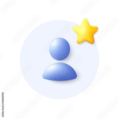 Favorite profile placeholder 3d icon. Business communication headshot. Profile avatar with star. Neutral gender user silhouette. Profile portrait. Best rating button with avatar headshot. Vector