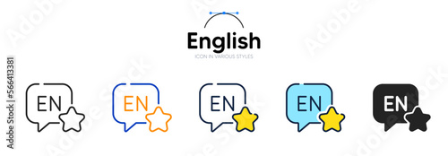 English line icon in different styles. Bicolor outline stroke style. Translate language symbol for web ui, mobile application. English chat bubble. Favorite school language of instruction. Vector