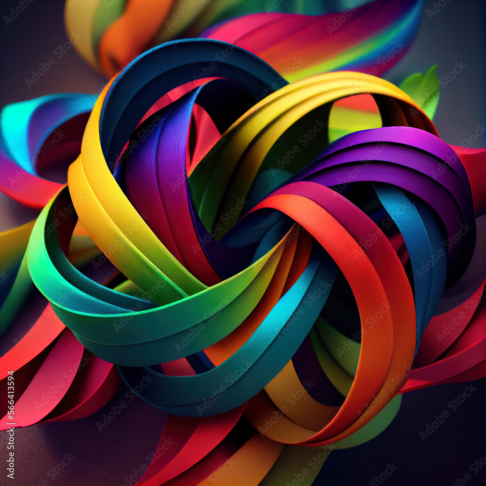 Color paper twist rainbow , twisted ribbons of rainbow colorful. Ai generated
