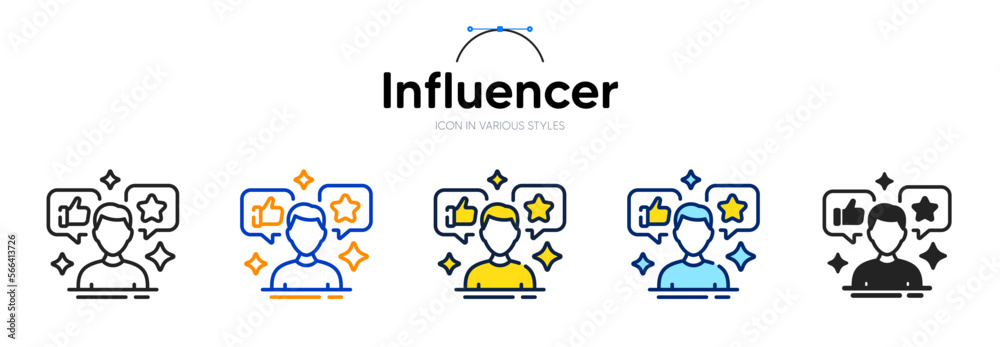 Influencer line icon in different styles. Bicolor outline stroke style. Social media ambassador symbol for web ui, mobile application. Influence person. Social business marketing. Vector