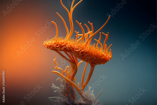 Ophiocordyceps or cordyceps, the 'zombie fungus'. ai generative content photo