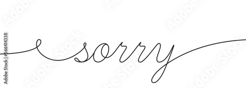 Sorry background with single line. Handwriting forgiveness word. Apology calligraphy. Continuous line drawing. Page not found, 404 error apology. Sorry under construction. Vector illustration