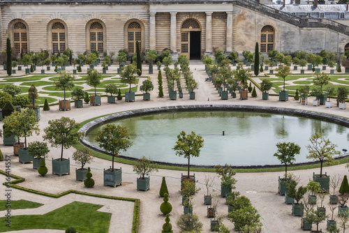 Palace Versailles was a royal chateau, 20 kilometers southwest of centre of Paris. Orangerie Parterre (1684 - 1686) in Versailles palace. VERSAILLES, FRANCE.