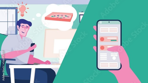 Animated pizza delivery video. Great for advertising. The man in the office got hungry and got the idea to order a pizza.