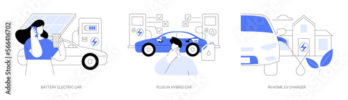 Electric car abstract concept vector illustrations.