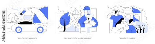 Wildfire consequences abstract concept vector illustrations.