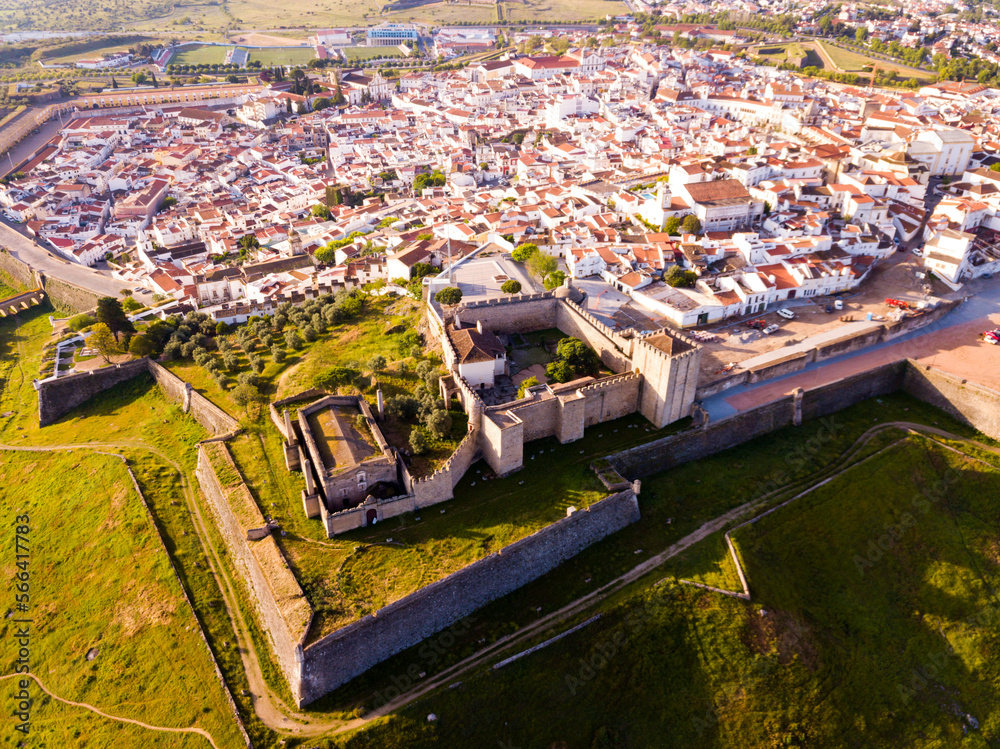 View from drone of famous portuguese landmark Castle of Elvas