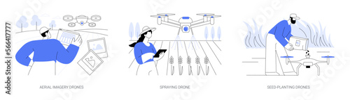 Agricultural drones abstract concept vector illustrations.