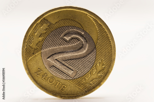 Polskie pieniądze, moneta dwa polskie złote na białym tle. photo