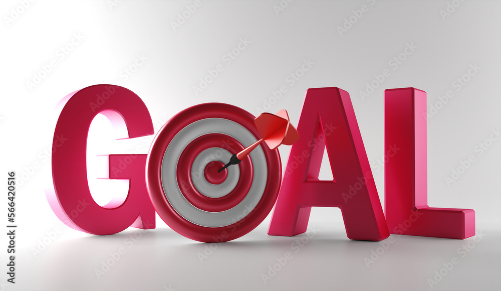 Word Goal with small dartboard on white background. Goal 3d text. 3D Rendering. Word Goal with small dartboard on white background. Goal 3d text. 3D Rendering.