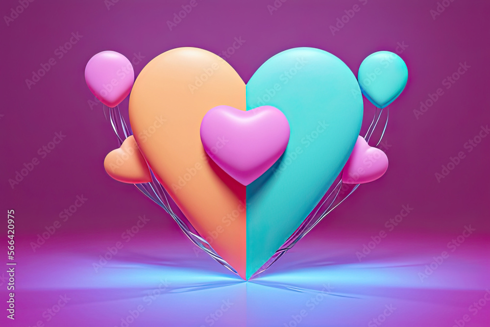 3d heart shape floating, background for copy space as symbol for quality cardiology medical services or romantic feelings, generative AI