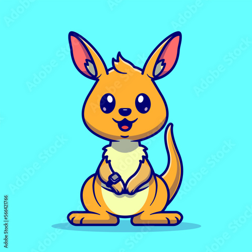 Cute Kangaroo Wearing Watch Cartoon Vector Icon 
Illustration. Animal Technology con Concept Isolated 
Premium Vector. Flat Cartoon Style