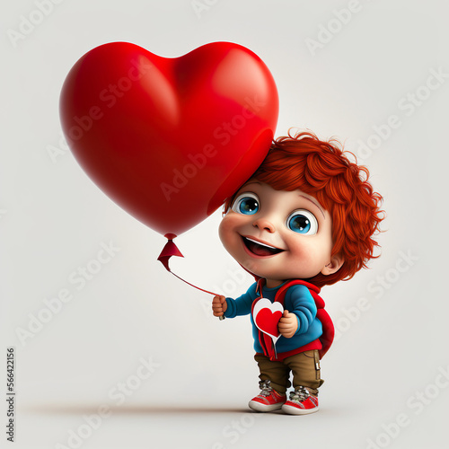 cute little red haired boy with heart balloon