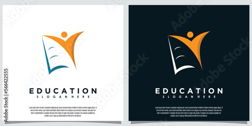 education logo template with book and pen