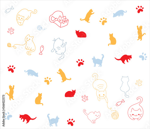 Colorful cat pattern hand drawn vector design, illustration