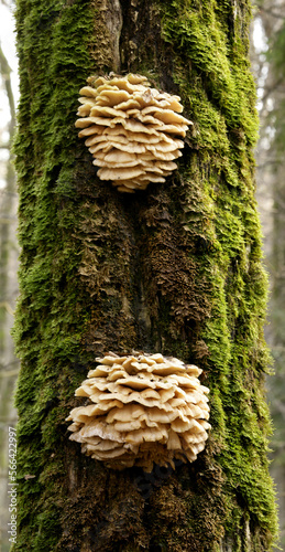 Mushrooms on a tree trunk, Bialowieza Forest National Park (Belovezhskaya Pushcha, UNESCO World Heritage List, 1979, 1992), Poland photo