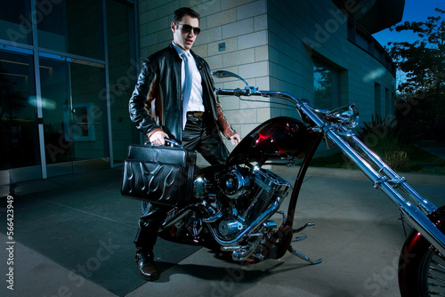 Cool man on motorcycle photo