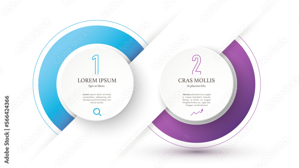 Two circle options or steps template. Vector illustration. Can be used for workflow layout, diagram, number options, step up options, web design, infographics. Two circle options or steps template. Vector illustration. Can be used for workflow layout, diagram, number options, step up options, web design, infographics.