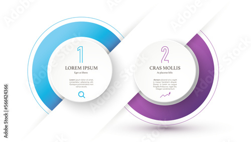 Two circle options or steps template. Vector illustration. Can be used for workflow layout, diagram, number options, step up options, web design, infographics. 