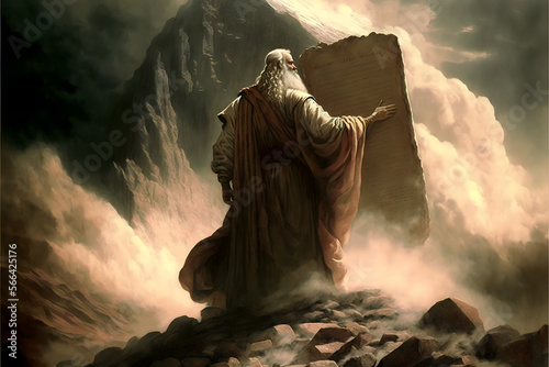 Canvastavla Moses receiving commandment's
