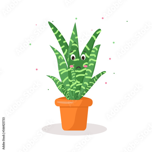 the character is a cactus without needles in a pot of kawaii emotions