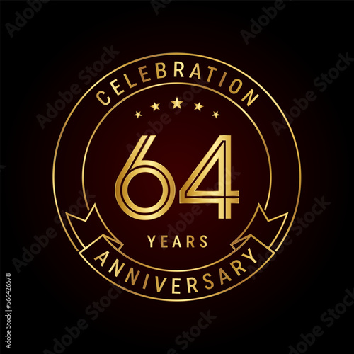 64th anniversary logo design with emblem style concept. line art design. Logo vector photo