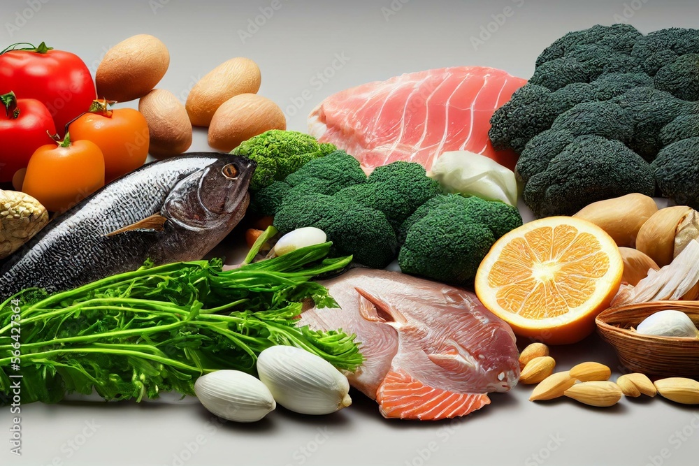 Food sources of omega 3 and omega 6 on white background top view. Foods high in fatty acids