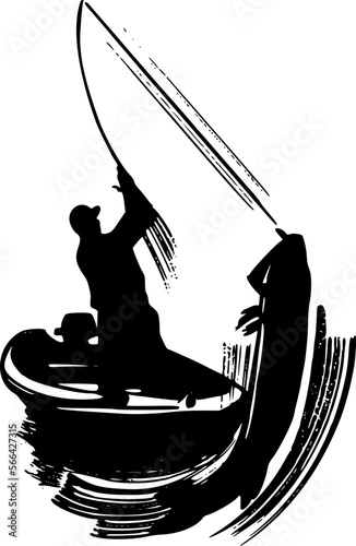 silhouette of a fisherman with a fishing boat