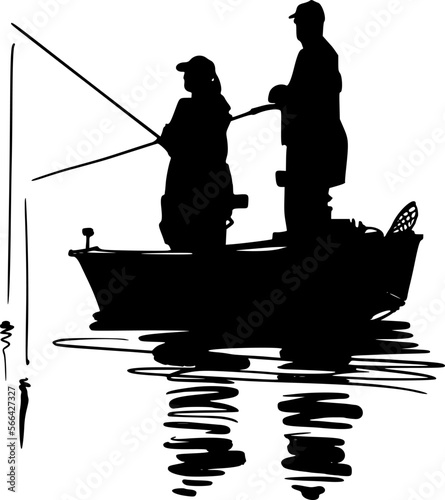 silhouette of a fisherman with a fishing boat
