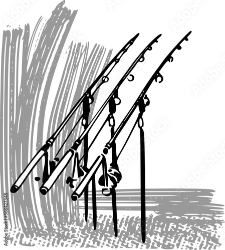 vector illustration silhouette of the Carp fishing rods