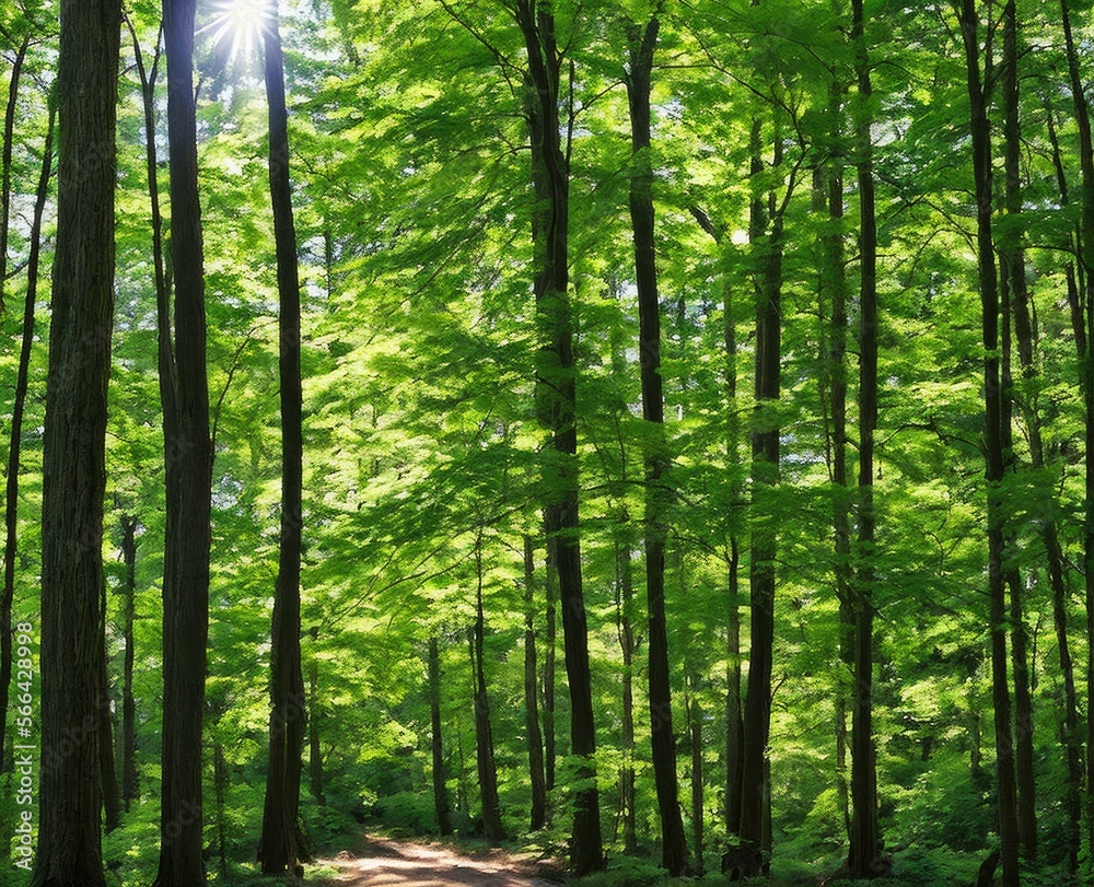 Obraz premium beautiful forest with trees and green leaves