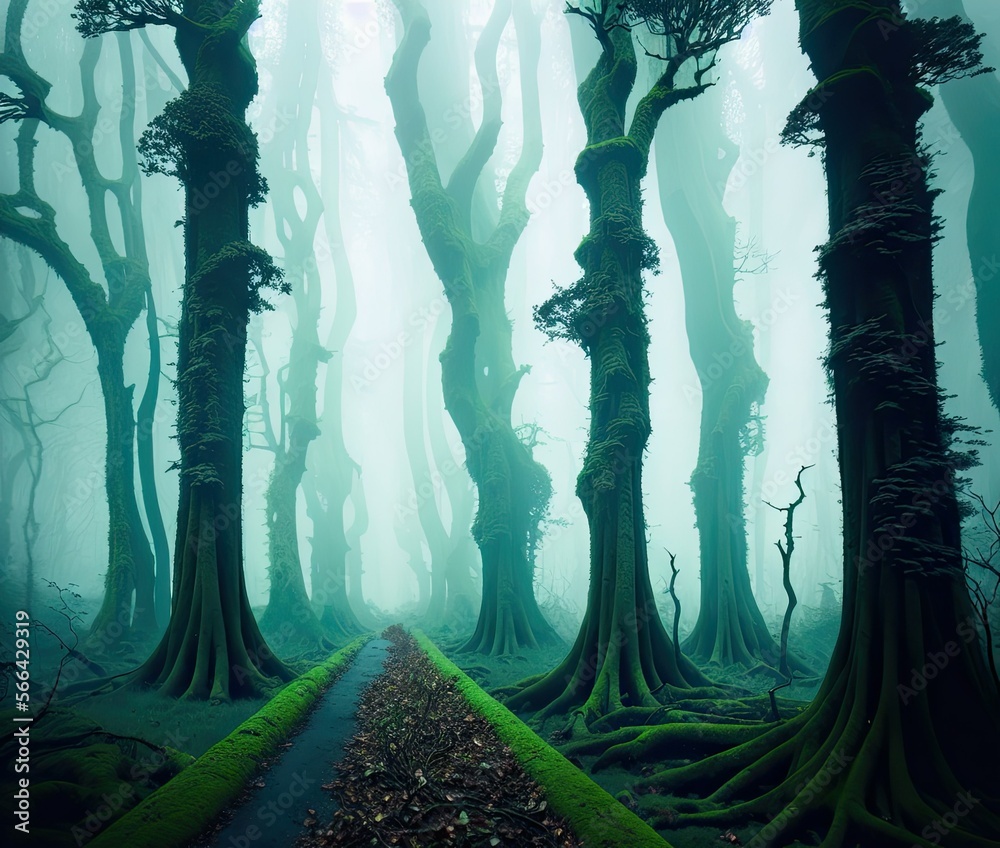 illustration of a beautiful overgrown forest