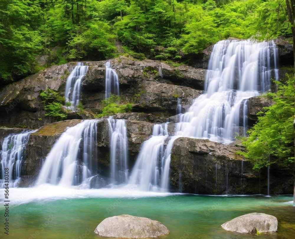 Fototapeta premium waterfall and forest. nature, travel, hiking concept