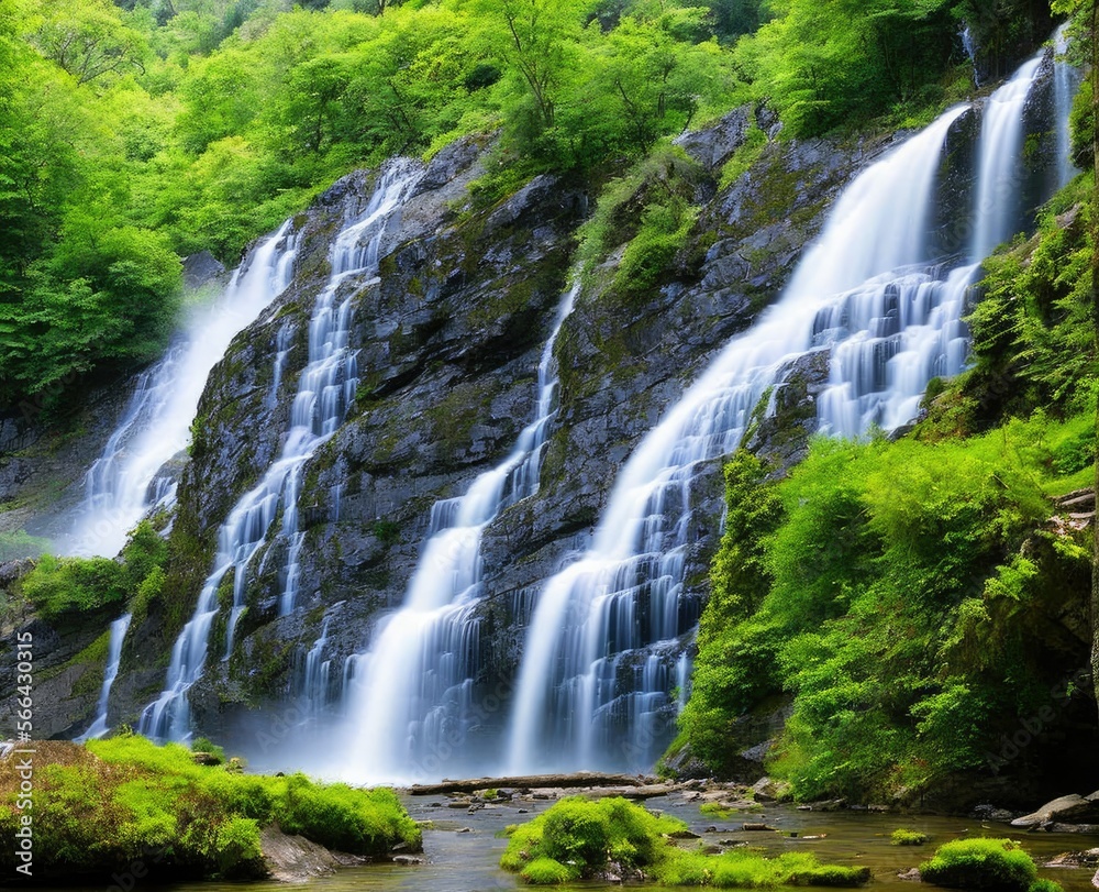 Fototapeta premium waterfall and forest. nature, travel, hiking concept