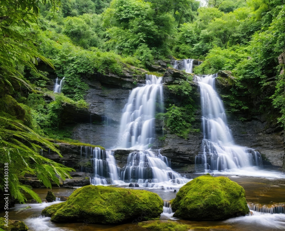 Obraz premium waterfall and forest. nature, travel, hiking concept