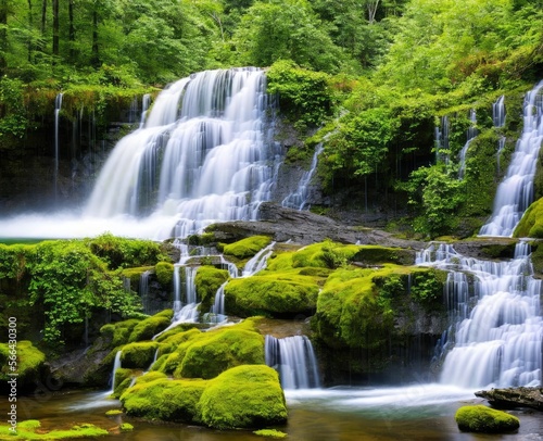 waterfall and forest. nature, travel, hiking concept © ozun