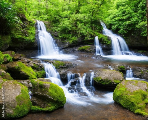 waterfall and forest. nature  travel  hiking concept